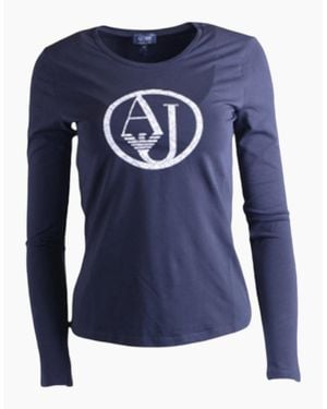 Armani Jeans 7V5T04 T-Shirt Long Sleeve Crew Neck Stretch Casual Soft Tee - Blue