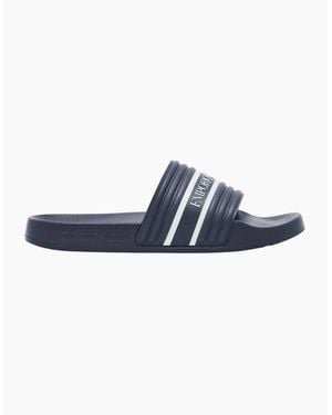 Emporio Armani Tape Logo Rubber Sliders - Blue
