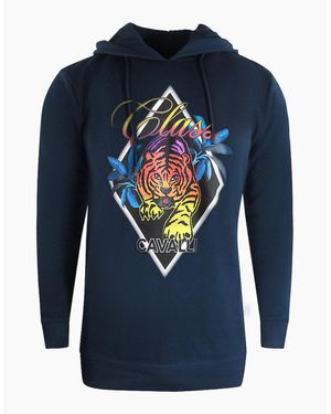 Roberto Cavalli Cavalli Class Diamond Tiger Design Hoodie - Blue