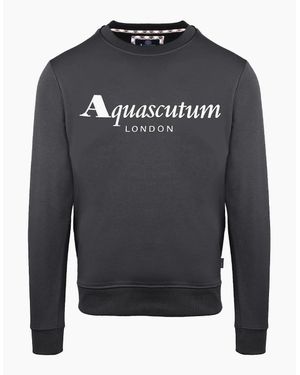 Aquascutum Lacoste Lettering Crew Neck Ribbed Collar Sweatshirt - Grey