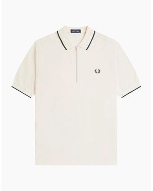Fred Perry Crepe Pique Zip Neck Polo Shirt - White