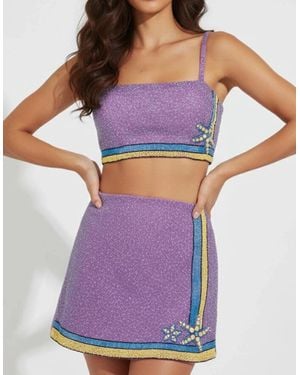 Oceanus Monni Co-Ord Hand Embroidered Crystal Skirt - Purple