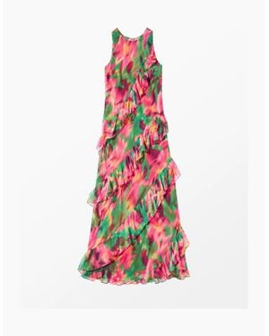 Ro&zo Layla Blurred Floral Ruffle Dress - White