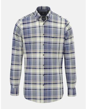 Fynch-Hatton Colourful Flannel Button Down Check Shirt Misty - Blue