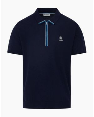 Sandbanks Colour Stripe Knitted Zip Polo S1-26 - Blue