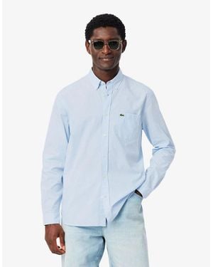 Lacoste Crocodile Print Collared Neck Long Sleeve Shirt - Blue
