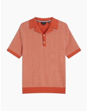 Ted Baker Gregry Small Stitch Knitted Polo - Orange
