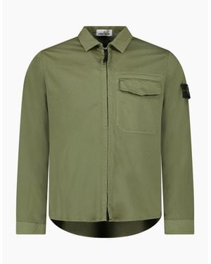 Stone Island Stretch Organic Cotton Satin Overshirt - Green