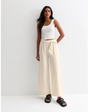 Gini London Elasticated Wide Leg Tie Detail Trousers - Natural