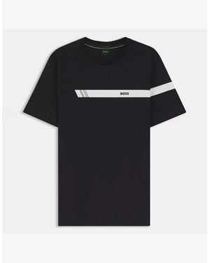 BOSS Fit T Shirt With Logo Stripe - Black