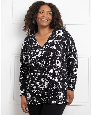 Live Unlimited London Mono Floral Jersey Longsleeve Top - Black