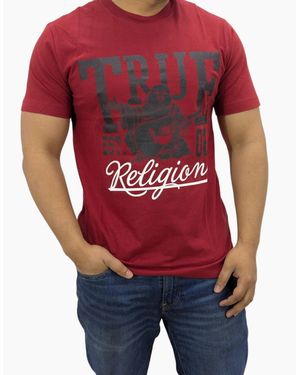 TRUE RELIGION 108035 Dotted Print T Shirts Crew Neck Half Sleeve Cotton Tee - Red