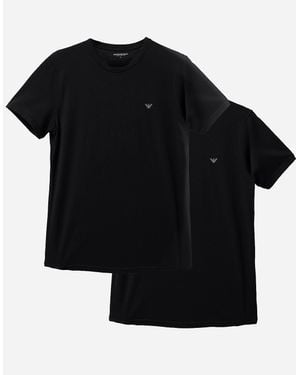 Emporio Armani 2-Pack Crew Neck T-Shirts With Eagle Logo - Black