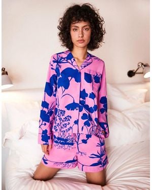 Ro&zo Abstract Floral Print Cotton Short Pyjamas & Sleep Mask - Pink