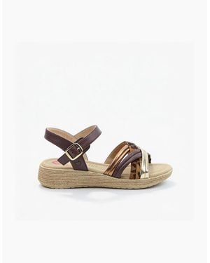 Heavenly Feet Symphony Ankle Strap Sandals Chocolate/Leopard - White