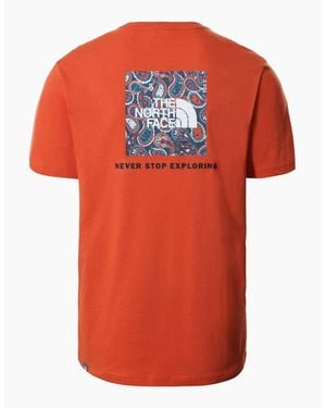 The North Face T Shirts Crew Neck Short Sleeve Box Cotton Tee - Orange