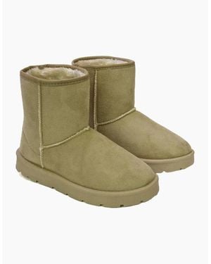 XY London Ladies Junie Faux Fur Lined Classic Flat Ankle Boots - Green