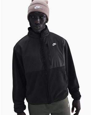 Nike Solid Patterned Full Zipper Sweat Jacket With Zipped Pocket - Black