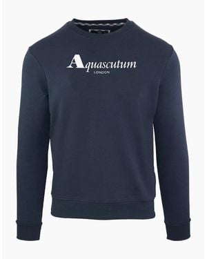 Aquascutum Crew Neck Ribbed Collar Long Sleeve Sweatshirt - Blue