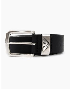 Emporio Armani Logo Keeper Leather Belt - Black