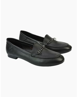 XY London Ladies Tessah Chain Detail Flat Loafers - Black