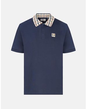 Aquascutum Check Collar Tech Polo - Blue