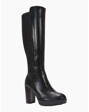 XY London Ladies Libby Platform Heel Elasticated Knee-High Boots - Black