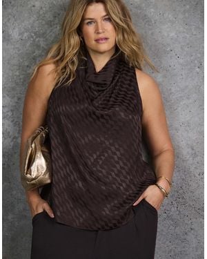 Live Unlimited London Jacquard Cowl Neck Top - Black