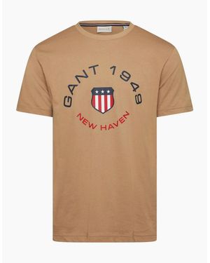 GANT Text Graphic Crew Neck Short Sleeve Jersey T-Shirt - Natural