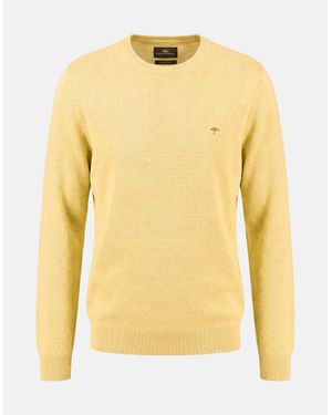 Fynch-Hatton Fine Knit Air Cotton Crewneck Jumper Pale - Yellow