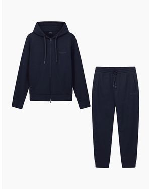 ARMANI EXCHANGE Cotton Tonal Logo Zip Hooded Tracksuit - Blue