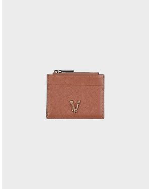 Versace Virtus Logo Zip Cardholder Leather - Brown