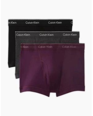 Calvin Klein 3-Pack Cotton Classics Striped Waist Boxer Trunks, /Charcoal - Purple