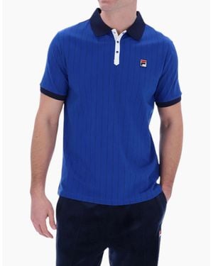 Fila Polo Shirt Short Sleeve Vintage Striped Summer Cotton Sports Golf Tee - Blue
