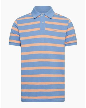 GANT Striped Collared Neck Short Sleeve Polo Shirt - Blue
