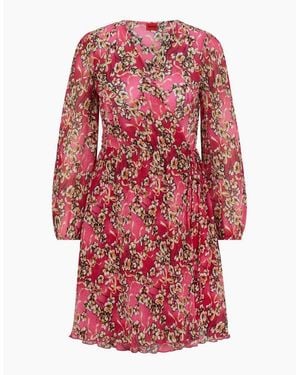 BOSS Kahula V-Neck Long Sleeve Mini Wrap Dress - Red