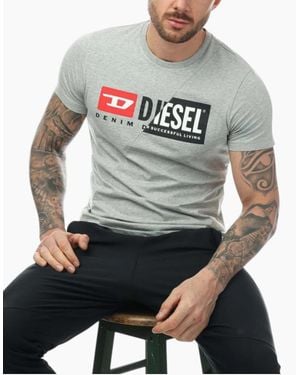 DIESEL T-Diego-Cuty Logo T Shirts Crew Neck Short Sleeve Slim Summer Tee - Grey