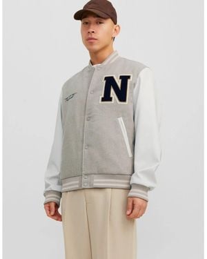 Jack & Jones University Wool Blend Short Bomber Jacket - Grey