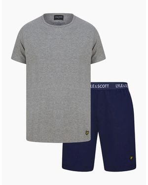 Lyle & Scott Charlie T-Shirt & Shorts Lounge Set, Peacoat Marl - Blue