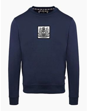 Aquascutum Crew Neck Ribbed Collar Long Sleeve Sweatshirt - Blue