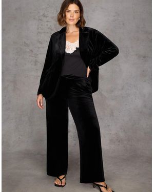 Live Unlimited London Velvet Single Breasted Blazer - Black