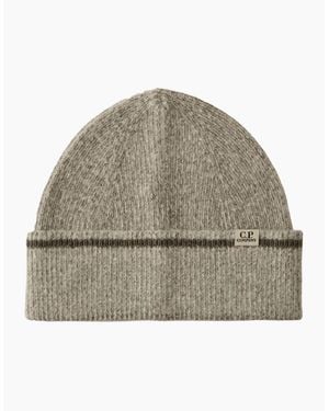 C.P. Company Fleece Knit Logo Beanie - Natural