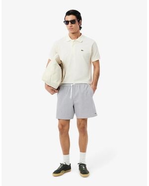 Lacoste Mid Length Striped Textured Swim Trunks - Grey