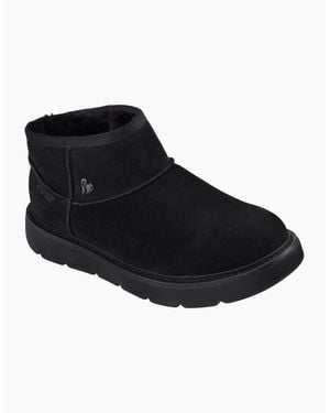 Skechers Keepsakes Cosy Mini Leather Suede/Faux Fur Boots - Black