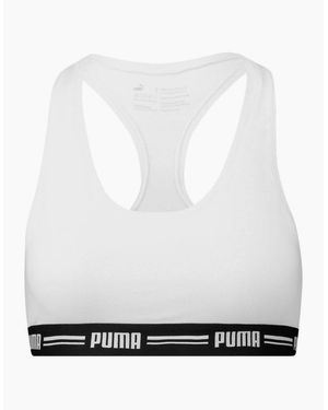 PUMA Striped Logo Racerback Bra Top - White