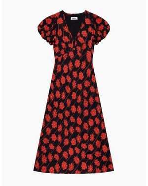 Ro&zo Petite Rose Stripe V Neck Keyhole Dress - Red
