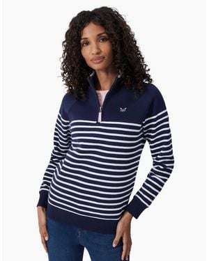 Crew Half Zip Striped Sweatshirt - Blue