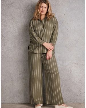 Live Unlimited London Khaki Striped Wide Leg Belted Trouser - Grey