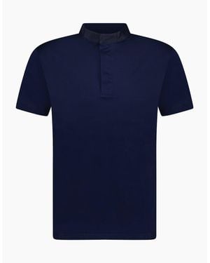 Emporio Armani Eagle Logo Mercerised Button Up T-Shirt - Blue