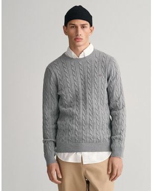 GANT Cotton Cable Knit Crew Neck Jumper - Grey
